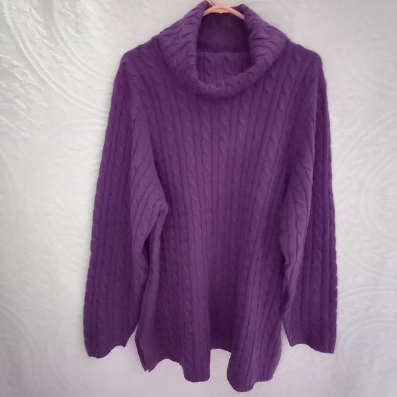 Purple Karen Scott II Cable Knit Cowl Neck Tunic Sweater Size 2X (T-339) - Picture 2 of 10